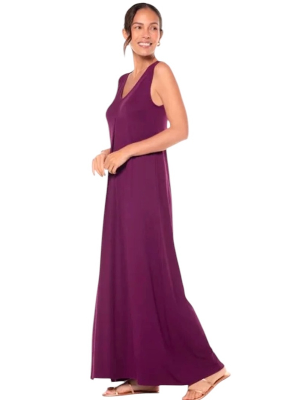 Coolibar Coco Walk Sleeveless Maxi Dress Purple Sz XL Jersey Knit Flowy